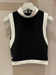 Women's Vests Stand Neck Patchwork Contrast Vest For Women Back Zipper Decoration Fashion Sleeveless Tank Tops 2023 Autumn Tide Top X285