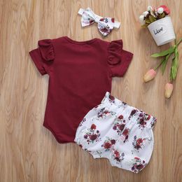 Clothing Sets 0-24 Months Newborn Girls Summer Clothes Ruffles Heart Print Romper Flowers Printed Shorts Headband