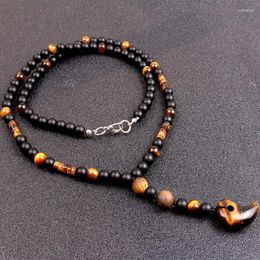 Pendant Necklaces Black Bead Necklace 6mm Stones With Tiger Eye Spacer Surfer For Men Tribal Jewellery