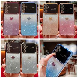 S24 Bling Glitter Gradient Soft TPU Chromed Cases For Samsung S23 Note 20 Ultra S22 A24 A23 A14 A13 A54 A53 Heart Love Camera Lens Protectors Large Window Fine Hole Cover