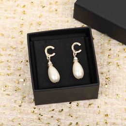 2023 Luxury quality Charm drop earring with nature shell pearl and sparkly diamond in 18k gold plated have box stamp PS7495B