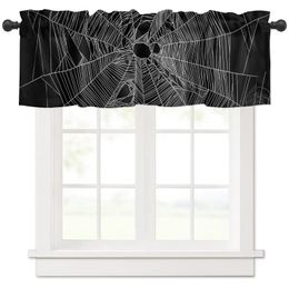 Sheer Curtains Halloween Cobweb White Black Short Kitchen Cafe Wine Cabinet Door Window Small Home Decor Drapes 230822