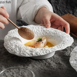 Dishes Plates Rock Texture Ceramic Main Dish Plate el Restaurant Household Dinner Pasta Salad Mushroom Soup Hat Shaped Bowl 230822