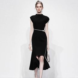 Casual Dresses 2023 Summer Formal Black Sleeveless Vest Stitched Fishtail Fashion Elegant Slim Bodycon Chic Work Wear Party Dress