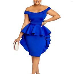 Casual Dresses Summer Sexy One Shoulder Retro Ruffle Pleated Solid Tube Top Sleeve Evening Gowns For Women Plus Size