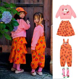 Clothing Sets Girls Short Skirt Set 2023 Autumn Pink Printed Cute Sweatshirt Cotton Ruffle Half Children's Workwear Pants Kids 230823