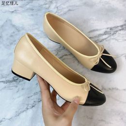 Dress Shoes Large 43 MultiColor Bow Ballet High Heels Spring and Autumn Round Toe Fight Work Outside Wearing Block Heel Women's 230823