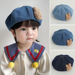 Caps Hats Cute Rabbit Baby Denim Beret Hat Cartoon Bunny Doll Artist Beanie Cap for Toddler Boys Girls Autumn Kids Cowboy 230823