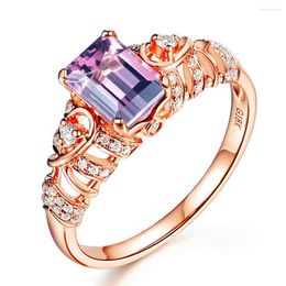 Cluster Rings Rose Gold Ruby & Amethyst Gemstone Ring For Women Red Purple Crystal Stone Zircon Diamonds Party Luxury Jewelry Wedding Band