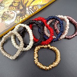 Headbands 100% Pure Silk Womens Hair Scrunchie Hairband 1cm wide Elastic Band Ponytail Holder Accessories 230823