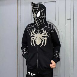 Men's Hoodies Sweatshirts 2023 Funny Spider web Red hoodie sweatshirt zipper Harajuku punk grunge Y2K clothes Women Men Hip hop Streetwear sweatshirt Top L0823