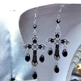 Dangle Earrings Gothic Dark Cross Crystal Pendant Fashion Witch Accessories Korean Vintage Steampunk Jewelry Women's Gift