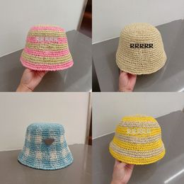 Branded Classic Ladies Straw Hat Multicolor Plaid Striped Letter Embroidered Hat Outdoor Sun Trend Sweet Cute Bucket Bob Hat