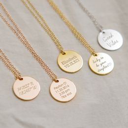 Strands Strings Custom Engraved Names Date Stainless Steel Round Pendant Necklace Personalization Included Text Free with Chain Gift for Lovers 230822