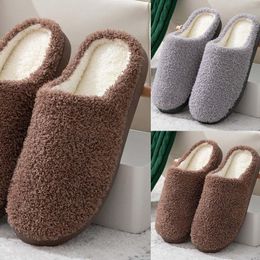 Slippers Fashionable Autumn And Winter Men Flat Bottom Non Slip Short H Warm Comfortable Solid Colour Round Toe