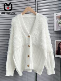 Womens Sweaters LUXE High Quality White Mink Cashmere Cardigan Sweater Women Autumn Winter Loose Lazy Gentle Soft 230822