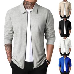 Men's Jackets 2023 Men Sports Jacket Fashion Lapel Business Casual Coats Waffle Slim Fit Zipper Solid Outwears Clothing