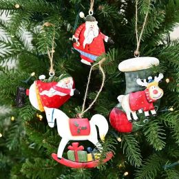 Hot-selling Hand Painted Christmas Tree Decoration Pendant Santa Claus Snowman Elk Metal Room Decor Painted Pendants Inventory Wholesaless