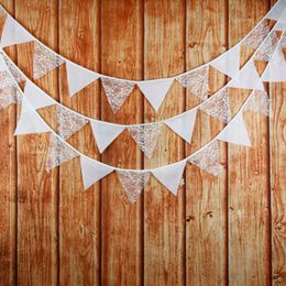 Flag Banner Garland 12 Flags 3.2m White Lace Cotton Fabric Bunting Pennant Wedding/Birthday/Baby Show Party Decorative Accessory