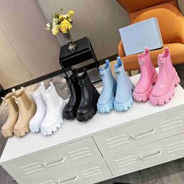 Nylon Boot Designer Shoes Monolith Boots Platform Shoe Women Lace-Up Ankle Booties With Bag Multi Colour Leather Metal Triangle Embellished Pocket Rubber Trainer