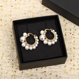 2023 Luxury quality Charm small round shape drop earring with diamond and nature shell beads have box stamp PS3879158j