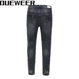 Dueweer Swag Washed Destroyed Jean Streetwear Knee Hole Biker Jeans Men Trend Fashion Splash Ink Skinny Jeans Pants for Men239F