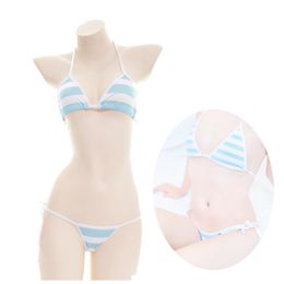 Sexy kawaii Lingerie Women Stripe Set Bra &T-back G-string Panties Bows Tie Bikin Cute Anime cosplay Loli school girl Shimapan252A