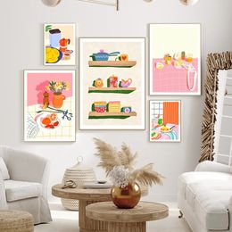 Chinese Asian Food Illustration Canvas Painting Print Dim Nibbles Snack Posters Wall Art Kitchen Living Room Restaurant Decor Room Picture No Frame Wo6