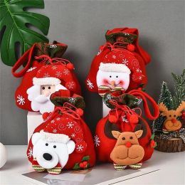 New Christmas Santa Sack Children Xmas Gifts Candy Stocking Bag Exquisite Santa Claus Printed Linen