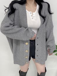 Womens Sweaters Autumn Knitted Cardigan Women Loose Style Button Up V Neck Long Sleeve Coat Cardigans Y2K Knitwears 230822