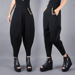 Women's Pants Embroidered Pattern Cross-Pants Female Black Summer Bloomers High-Waisted Leisure Capri-Pants Baggy Fashion Harun Women