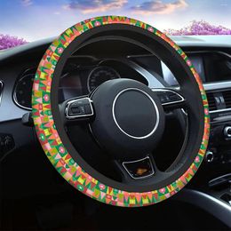 Steering Wheel Covers Winter Christmas Cover Universal 15 Inch Colourful Geometric Xmas Tree Balls Snowflakes Car