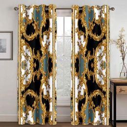 Curtain 3D Modern Design Baroque Black Gold 2 Pieces Thin Shading Window For Living Room Bedroom Decor Rod Pocket