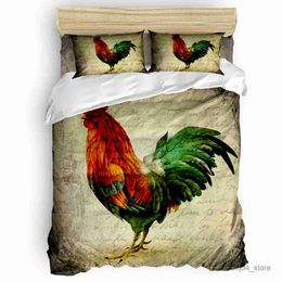 Bedding sets Animal Cock Retro Rustic Printed Comforter Bedding Sets 2/3/4pcs Bed Duvet Cover Set Bed Sheet case R230823