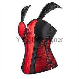 Red Corset Top Plus Size Bustiers Overbust Straps Women Sexy Gothic Lace Lingerie Outfit Burlesque Halloween Black Green Blue x0823