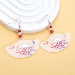 Dangle Earrings Fashion Fresh Color Flower Pattern Fan Acrylic For Women Aesthetic Trend Products Personality Girls Jewelry Party Gifts