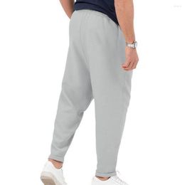 Men's Pants Elastic Waistband Men Streetwear Harem Trousers For Loose Fit Belt Pockets Solid Colour Long