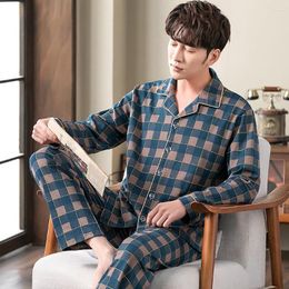 Men's Sleepwear Sprin Autumn Cotton Pyjamas For Men Casual Plaid Pyjama Sets Plus Size 4XL Lon Sleeve Comfortable Pijama