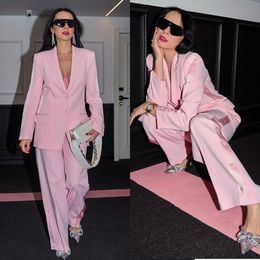 red carpet fashion women pants suits hot pink leisure evening party tuxedos formal wear for wedding jacketpants