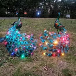 Garden Decorations 1PC Solar Lights Peacock Statues Decoration Outdoor Lamp Hollow Figurine Path Lawn Metal Sculpture Decor With