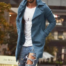 Men's Jackets Men Streetwear Coat Stylish Autumn Jacket Slim Fit Mid Length Lapel Plus Size Pockets Windproof Breathable