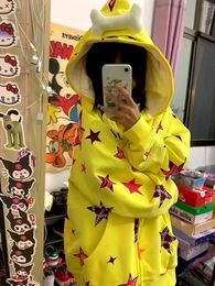 Women's Hoodies Y2K Clothing Yellow Full Print Fivepointed Star Double Hoodie Women 2023 Spring Autumn Loose Tide Ins Thin Coat Fairy Tale