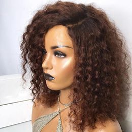 Brown Curly Human Hair 180 Density Wigs with Baby Brazilian Hair Full Lace Glueless Short Bouncy Curly Wigs for Black Women