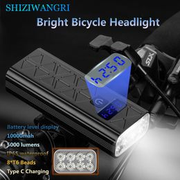 Bike Lights SHIZIWANGRI Powerful 8LED Rechargeable Bright 10000mAh Bicycle Front IP65 Waterproof Cycling Flashlight 230823