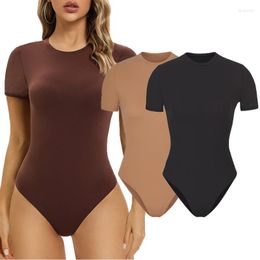 Women's Shapers High Elastic Slim Fit Stretchy Layer Top Classic Jumpsuit Short Sleeve Bodysuit For Women Crew Neck Thong T-shirt Body Suits