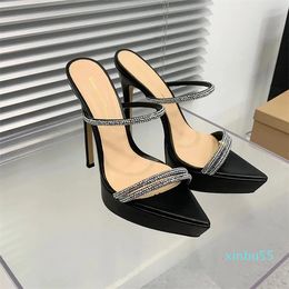 platform rhinestone slippers golden Calfskin high-heeled sandals stiletto mules high Heels105mm slip-on open toe women Luxury Designers shoes