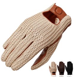 Five Fingers Gloves Five Fingers Gloves Fashion Driving Gloves Genuine Sheepskin Leather Glove Men Keep Warm Knitting Mittens 2024 new accessories