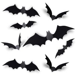 Other Decorative Stickers 12/24 Pcs Halloween Decoration 3D Bat Wall Sticker Halloween Party Decoration Home DIY Room Haunted House Bar Horror Sticker L0823