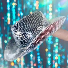 Disco Ball Cowboy Hat Handmade custom mirrored glass cowboy hat Suitable for party gathering show rave fashion hat HKD230823