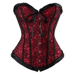 Whole- Floral Cincher Gothic Lace up Boned Overbust Corset Bustier Waist Trainer Corset Corselet Tops Plus Size 6xl303b